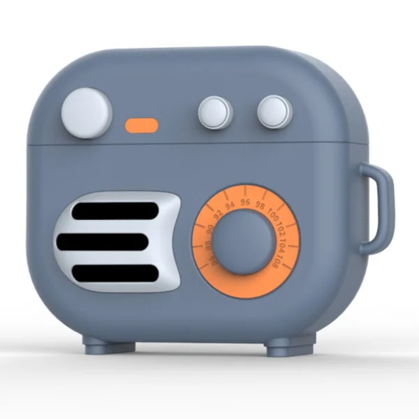Силиконов Калъф за Airpods 3 с карабинер Retro Radio, сив 3