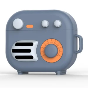 Силиконов Калъф за Airpods 3 с карабинер Retro Radio, сив 3