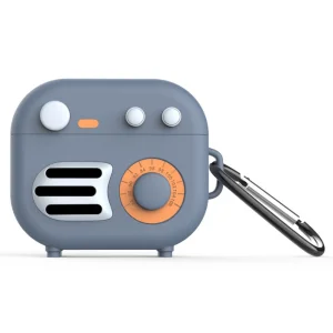 Силиконов Калъф за Airpods 3 с карабинер Retro Radio, сив