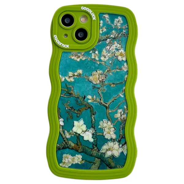 Силиконов калъф Wavy за IPhone 14, бели цветя 1