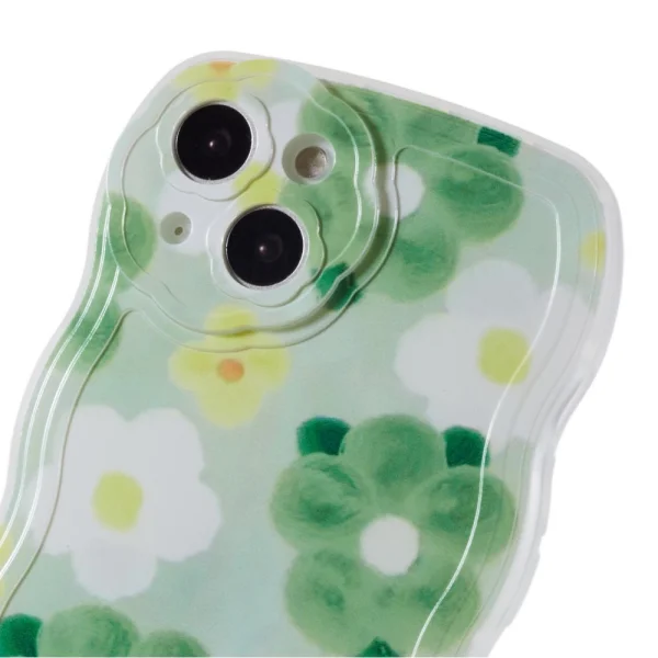 Силиконов калъф Wavy за IPhone 14, зелени цветя 5