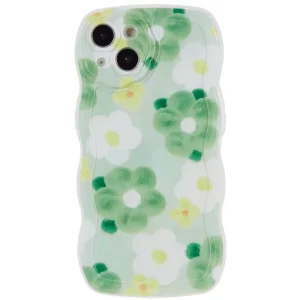 Силиконов калъф Wavy за IPhone 14, зелени цветя