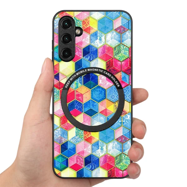 Удароустойчив калъф Metal Ring за Samsung Galaxy A14 5G, многоцветна мозайка 3