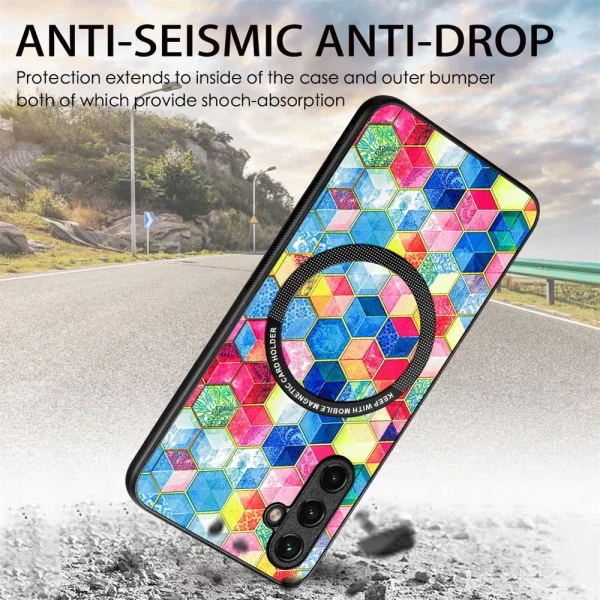 Удароустойчив калъф Metal Ring за Samsung Galaxy A14 5G, многоцветна мозайка 5