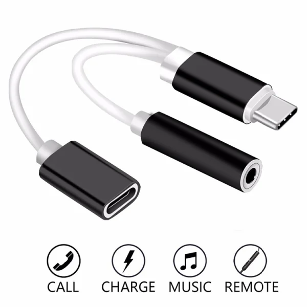 Адаптер HF/audio Type C - Jack 3,5mm + charging, Черен 1