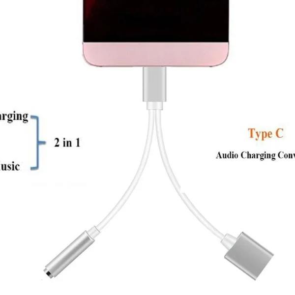 Адаптер HF/audio Type C - Jack 3,5mm + charging, Бял 4