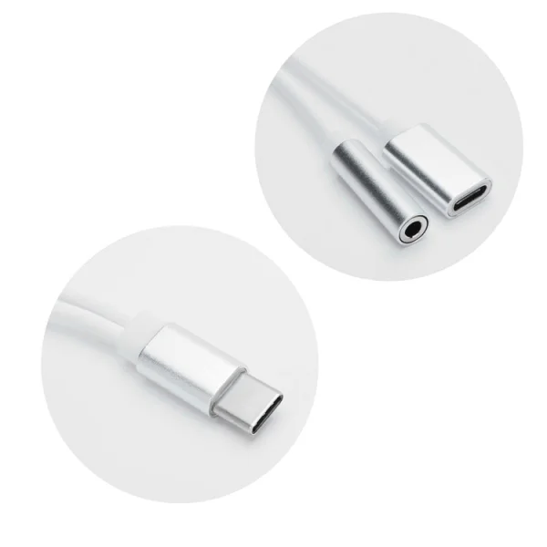 Адаптер HF/audio Type C - Jack 3,5mm + charging, Бял 2