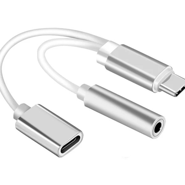 Адаптер HF/audio Type C - Jack 3,5mm + charging, Бял 1