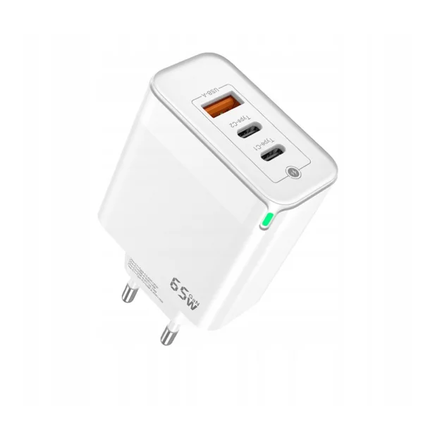 Зарядно 220V Prestico F28, 1xUSB-QC, 2xPD, 65W, бял 1