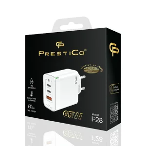 Зарядно 220V Prestico F28, 1xUSB-QC, 2xPD, 65W, бял 4