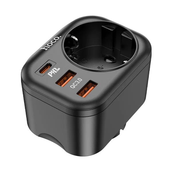 Multifunctional charger HOCO NS3, Type C, PD20W + 2xUSB QC3.0 3A, socket, Black 2