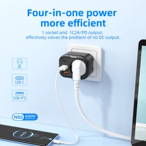 Multifunctional charger HOCO NS3, Type C, PD20W + 2xUSB QC3.0 3A, socket, Black 3