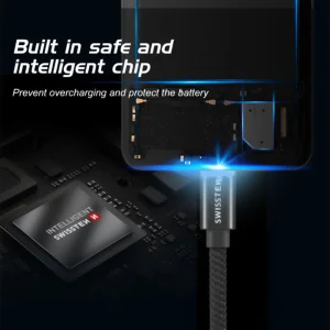 Cable SWISSTEN, USB to USB-C, 0.2 M, Textile braid, Black 4