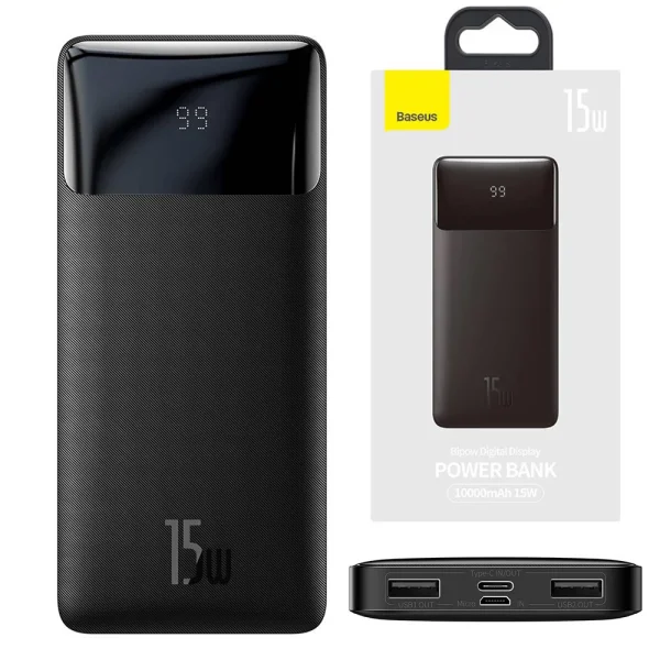 Универсална Външна Батерия Baseus Bipow, Digital Display, 10000mAh, 15W, Черен 1