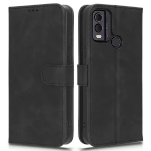 Калъф тефтер Leather Wallet за Nokia C22, Черен