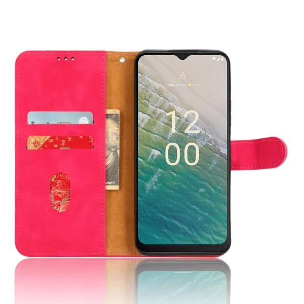 Калъф тефтер Leather Wallet за Nokia C32, Тъмно розов 2