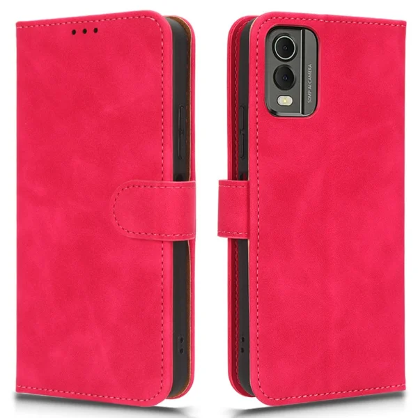 Калъф тефтер Leather Wallet за Nokia C32, Тъмно розов 1