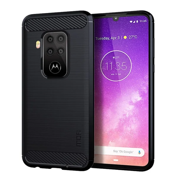 Силиконов Калъф Carbon Fibre Brushed за Motorola Moto One Zoom, Тъмно син 1