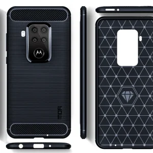 Силиконов Калъф Carbon Fibre Brushed за Motorola Moto One Zoom, Тъмно син 3