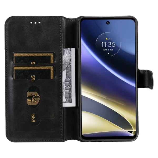 Калъф тефтер Leather Wallet за Motorola Moto G51 5G, Черен 2