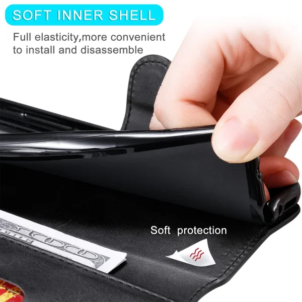 Калъф тефтер Leather Wallet за Motorola Moto G51 5G, Черен 5
