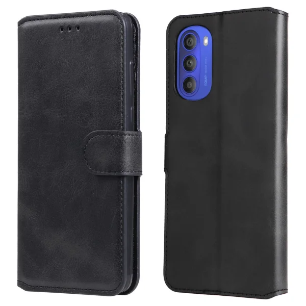 Калъф тефтер Leather Wallet за Motorola Moto G51 5G, Черен 1