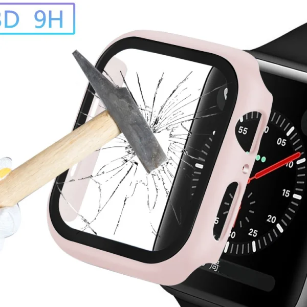 Plastic Bumper + Glass Protector for Apple Watch Series 5/4 44mm , Pink 2