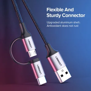 Кабел UGREEN US177, плетен, USB A към USB Micro и USB-C, 3A, 1m, Черен 5