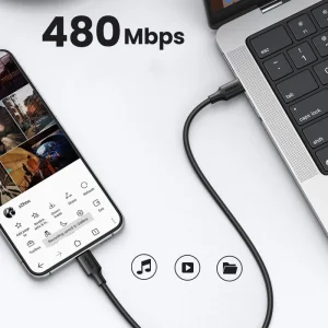 Кабел UGREEN US286, USB-C към USB-C, 3A, 60W, 1m, Черен 4