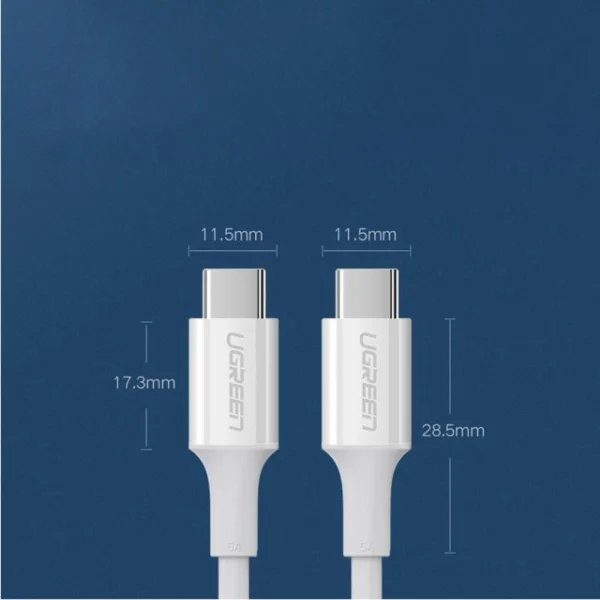 Кабел UGREEN US300, USB-C към USB-C, 5A, 100W, 2m, Бял 4