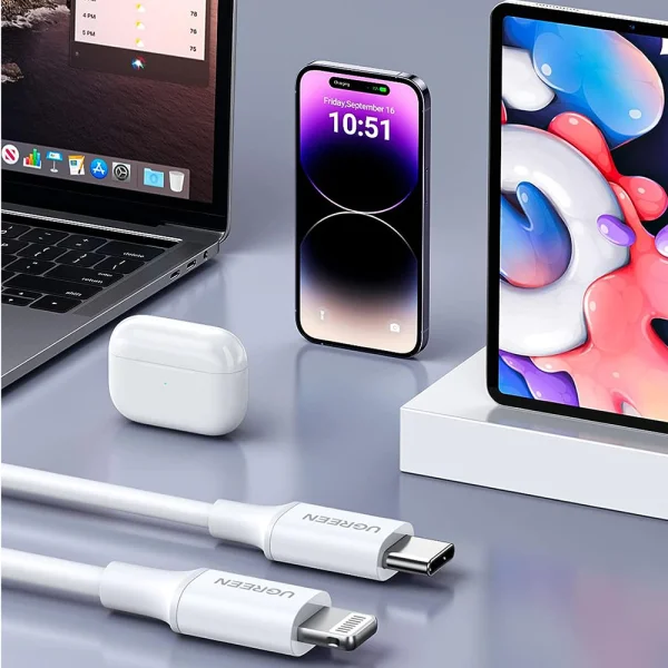 Кабел UGREEN US171, USB-C към Lightning, MFI, 1m, Бял 4