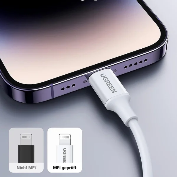 Кабел UGREEN US171, USB-C към Lightning, MFI, 1m, Бял 3