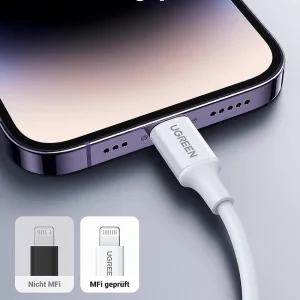 Кабел UGREEN US171, USB-C към Lightning, MFI, 1m, Бял 3
