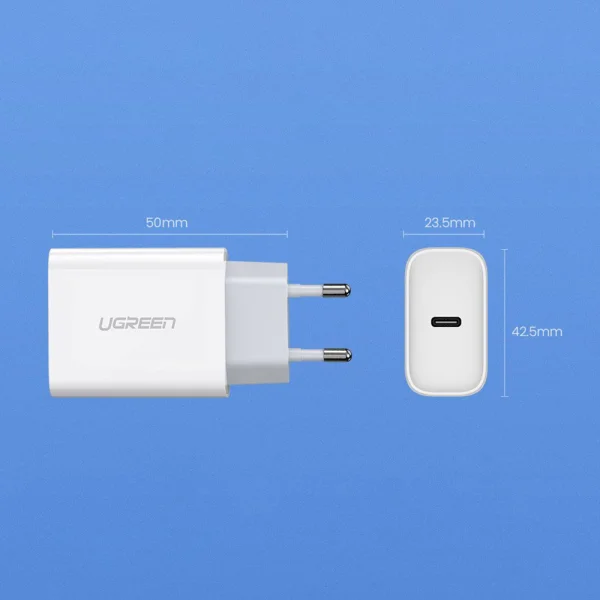 Зарядно UGREEN CD137, 220V, 1xUSB-C, 20W, PD, Бяло 4