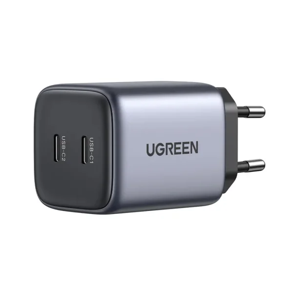 Зарядно UGREEN CD294, 220V, 2xUSB-C, GaN, 45W, PD, NEXOD, Черен 2