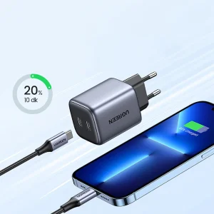 Зарядно UGREEN CD294, 220V, 2xUSB-C, GaN, 45W, PD, NEXOD, Черен 4