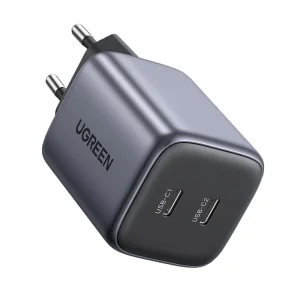 Зарядно UGREEN CD294, 220V, 2xUSB-C, GaN, 45W, PD, NEXOD, Черен