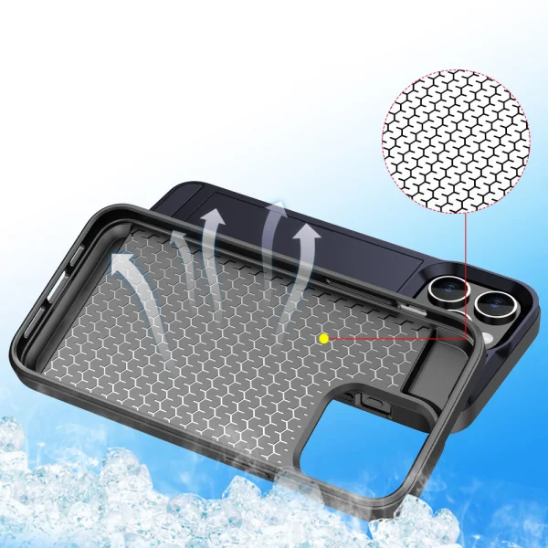 Shockproof Sliding Card Case for iPhone 15, Dark Blue 4