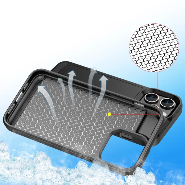 Shockproof Sliding Card Case for iPhone 15 Pro, Black 5