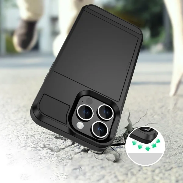 Shockproof Sliding Card Case for iPhone 15 Pro, Black 3