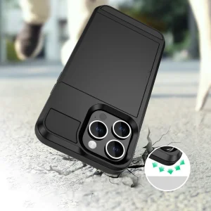 Shockproof Sliding Card Case for iPhone 15 Pro, Black 3