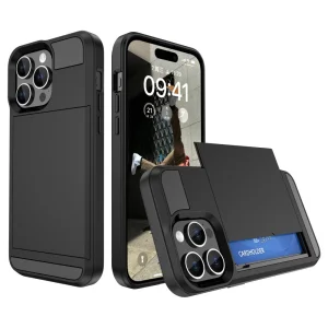 Удароустойчив калъф Sliding Card за iPhone 15 Pro, Черен