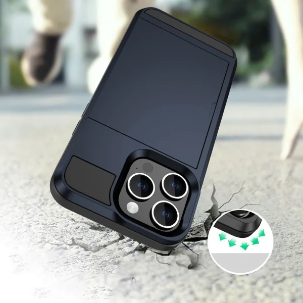 Удароустойчив калъф Sliding Card за iPhone 15 Pro, Тъмно син 3