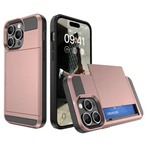 Удароустойчив калъф Sliding Card за iPhone 15 Pro, Розово-Златист