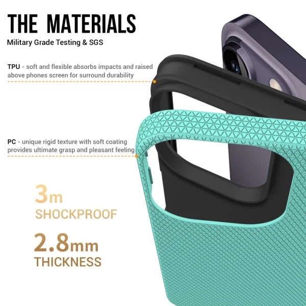 Shockproof Dual Layer Case for iPhone 15 Pro Max, Mint 2