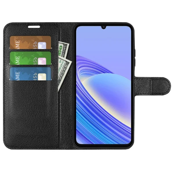 Leather Wallet Case Litchi Texture for TCL 40 SE, Black 2