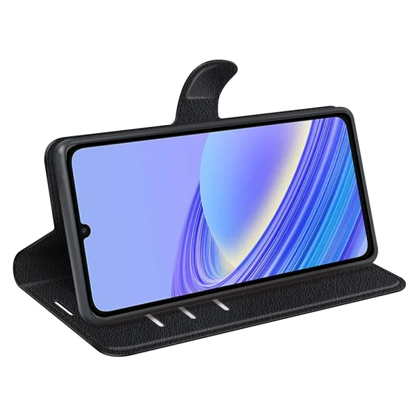 Leather Wallet Case Litchi Texture for TCL 40 SE, Black 3