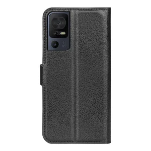 Leather Wallet Case Litchi Texture for TCL 40 SE, Black 5