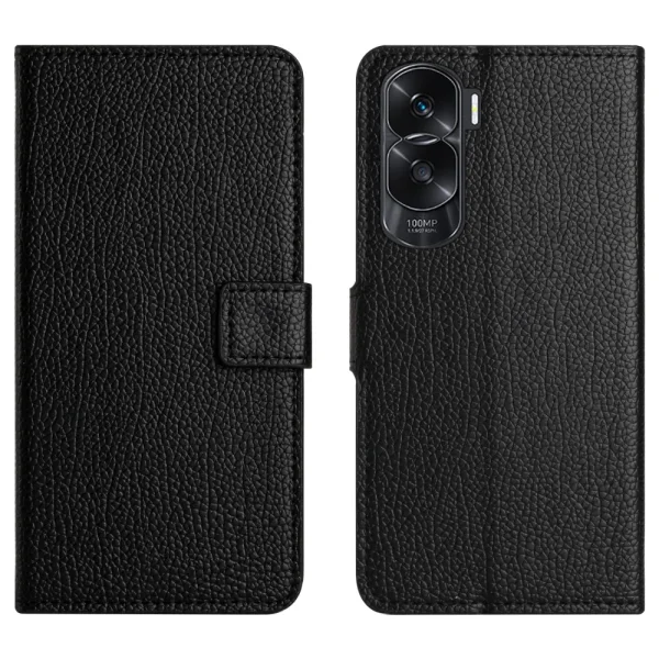 Калъф Тефтер Litchi Texture за Huawei Honor 90 Lite 5G/X50i 5G, Черен 1