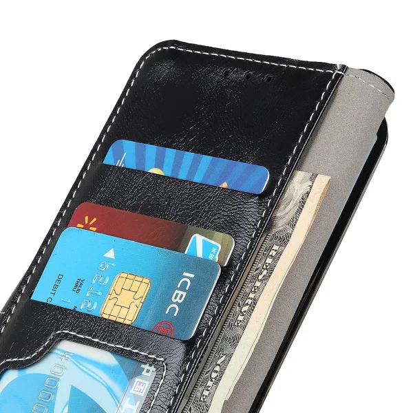 Retro Crazy Horse Wallet Case for Motorola E13, Black 5